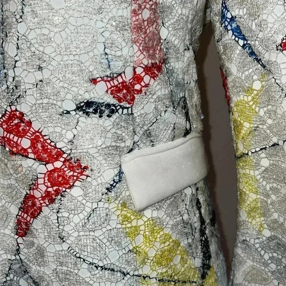 L'MOMO Women’s Abstract Sequin Lace Blazer with White Lapel Size 8 NWT - Picture 2 of 16
